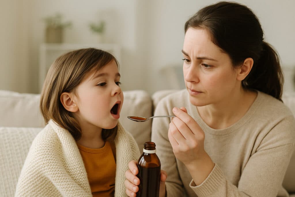 Hustenstiller für Kinder nachts: Kleinkind Hustenblocker mit Mutter